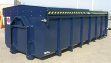 Blå container med HJHansen logo på Blå container med HJHansen logo på