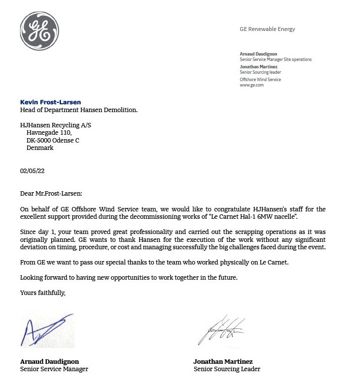 GE Renewable Energy Letter of Recomendations