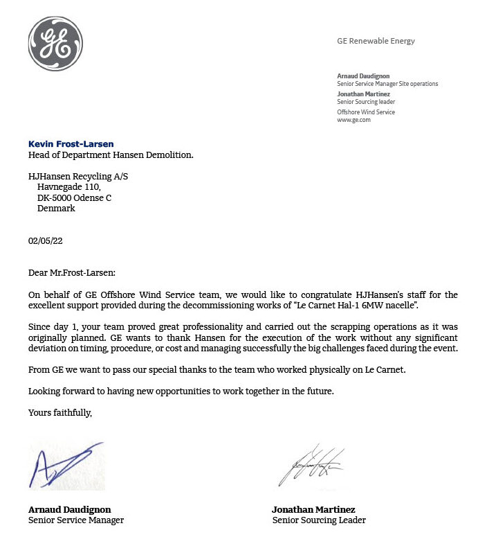 GE Renewable Energy Letter of Recomendations GE Renewable Energy Letter of Recomendations
