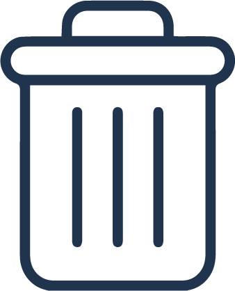 HJHansen piktogram af affaldsbeholdning. En blå stregtegnede skraldespand.