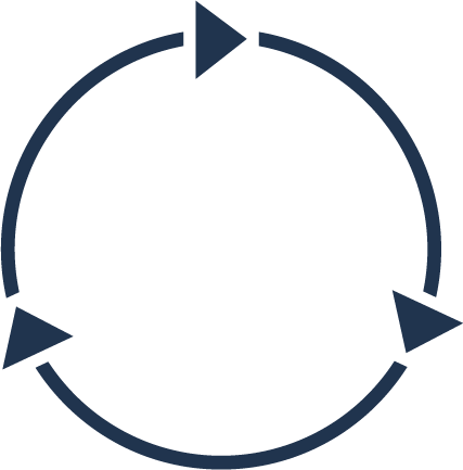 Genanvendelse _ Recycling-blå-streg Tre pile, urets retning der illustrer genanvendelse.