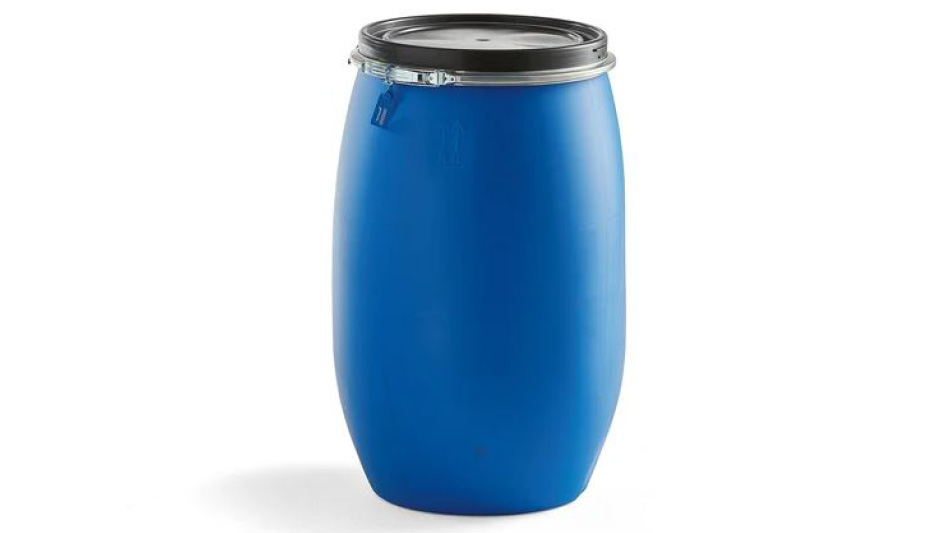 Plasttønde 120L hvid bigbag med H.J.Hansen Råstoffer logo på