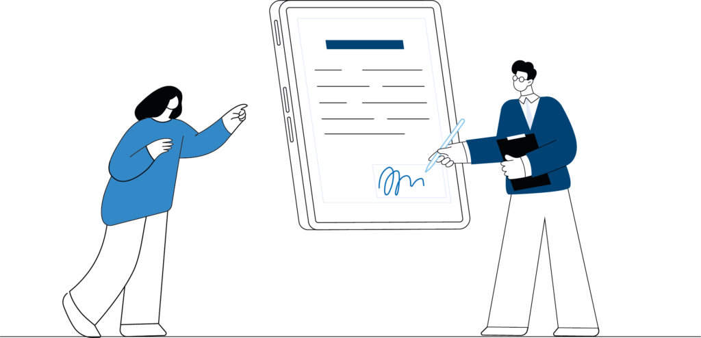 Code of conduct illustration blå Illustration af sikkerhed og underskrift